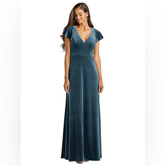 After Six Flutter Sleeve Velvet Maxi Dress with Pockets 14 - Picture 1 of 10